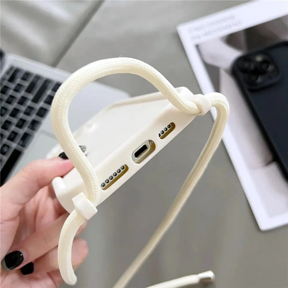 Phone Case For iPhone 14 13 15 16 Pro Max 17 Air 16E 12 11 X XS 8 Plus SE2022 Crossbody Adjustable Lanyard Strap Rope Soft Cover