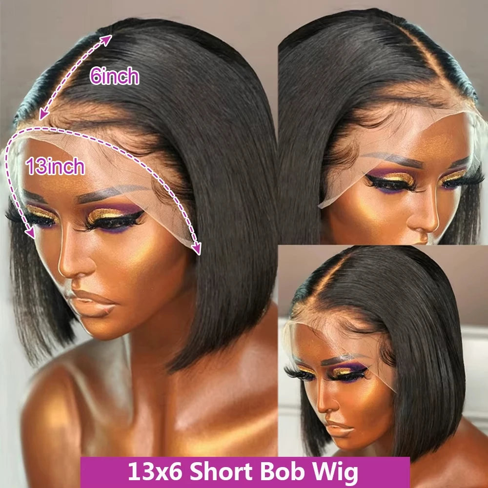 210 Density 13x6 HD Lace Frontal Wigs Short Bob Straight Human Hair Wig Pre Plucked Brazilian 100% Human Hair Wig For Women