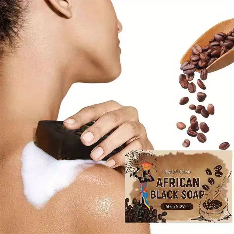 5.29oz African black soap, coffee soap, contains shea butter, cocoa pods, suitable for all skin types, can be used throughout