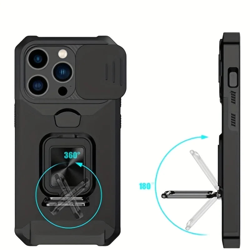 Case For iPhone 17 Pro Max 16 15 14 13 Pro Max Plus Heavy Duty Protection With Sliding Camera Cover And Card Clip Cover Fundas