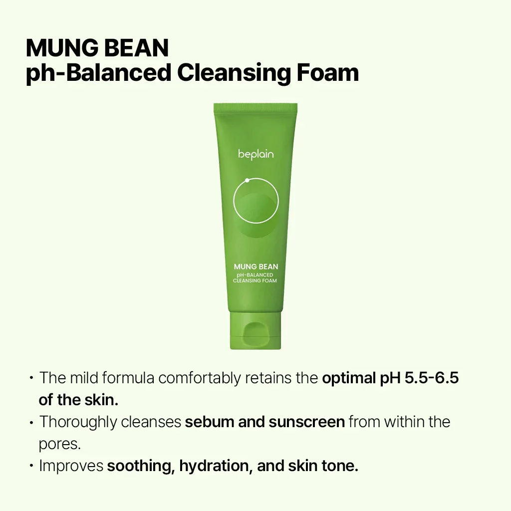 Korean Beplain Mung Bean Pore Serum,Deep Pore Cleansing Foam,Makeup Remover Oil and Clay Mask Facail Firming Skin Care Products