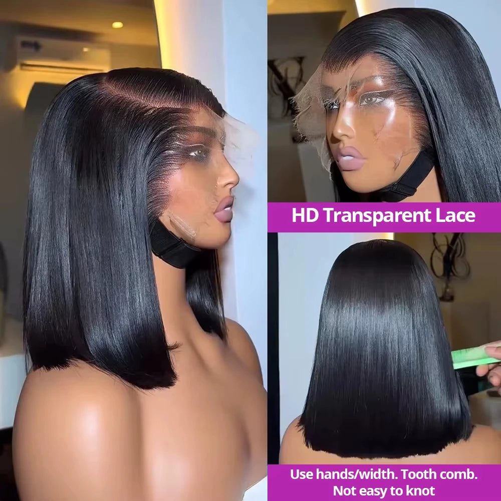 210 Density 13x6 HD Lace Frontal Wigs Short Bob Straight Human Hair Wig Pre Plucked Brazilian 100% Human Hair Wig For Women