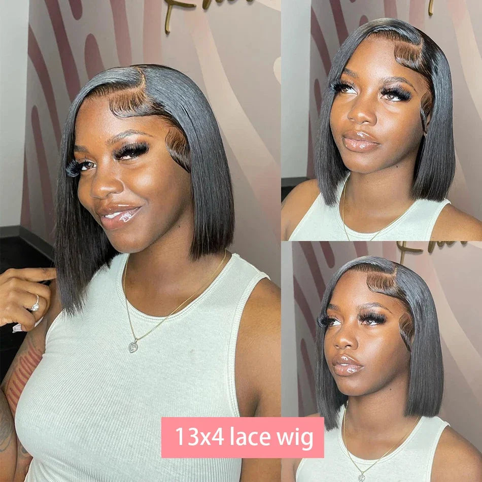 Straight Short Bob Wigs 13x4 Human Hair Lace Frontal Wigs 200% Remy Pre Plucked Transparent Lace Short Bob Wigs For Women 14inch