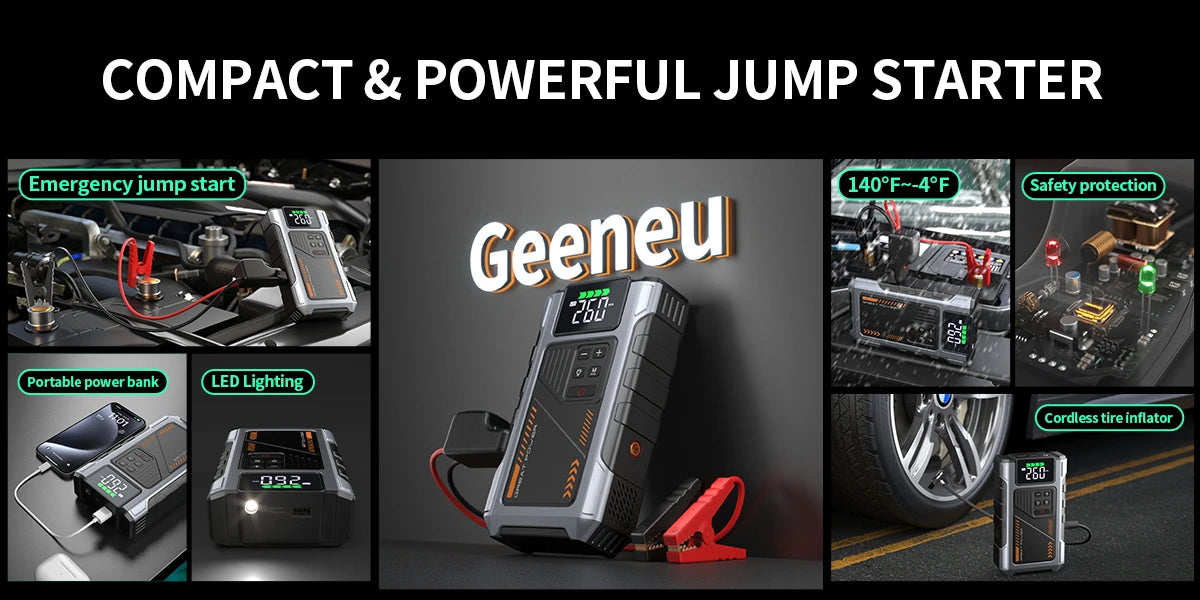 Portable Car Jump Starter With Air Compressor, 3000A Peak(7.5L Gas, 6.5L Diesel) , Jump Starter Battery PackWith150 PSl Tire Inf