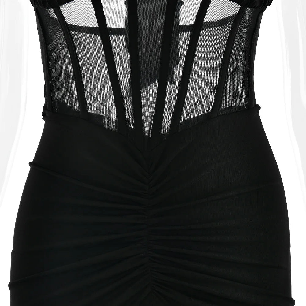 JULISSA MO Patchwork Sexy Deep V-neck Halter Women Maxi Dress Backless See Through Dress Summer Slim Elegant Party Evening Dress