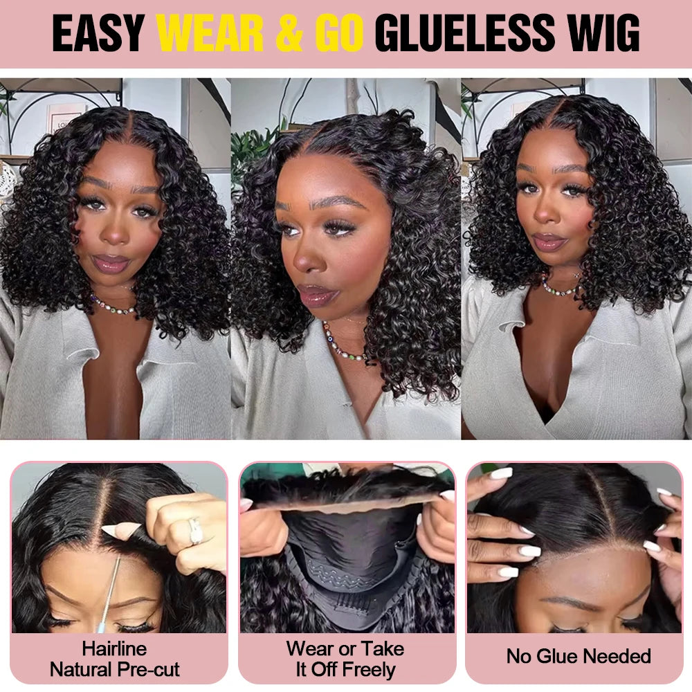 Glueless Deep Wave Bob Wig Brazilian Human Hair 13x4 13x6 HD Lace Front Wig Wear and Go Short Bob For Black Women Pre Plucked