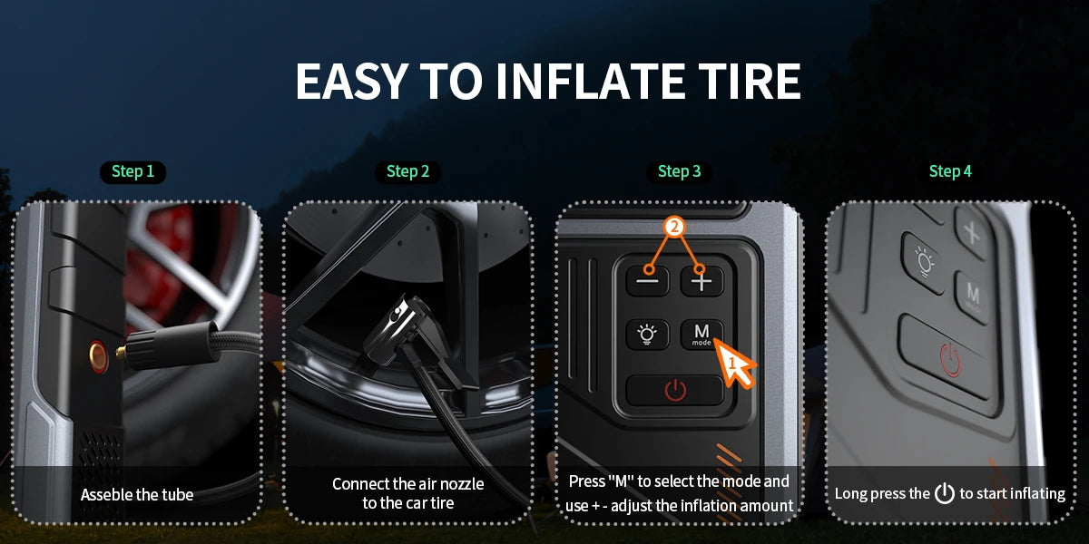 Portable Car Jump Starter With Air Compressor, 3000A Peak(7.5L Gas, 6.5L Diesel) , Jump Starter Battery PackWith150 PSl Tire Inf