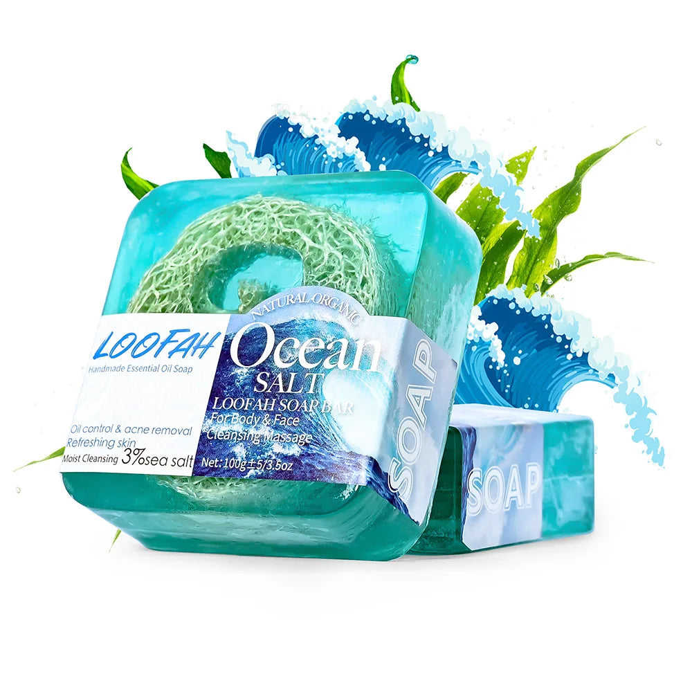 Lemon Loofah Soap 100g with Rose & Sea Salt, Exfoliating & Cleansing Handmade Bar for Face & Body