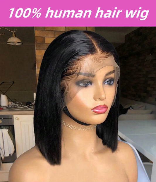 210 Density 13x6 HD Lace Frontal Wigs Short Bob Straight Human Hair Wig Pre Plucked Brazilian 100% Human Hair Wig For Women