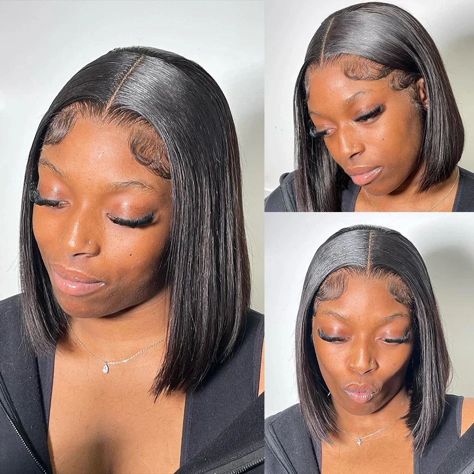 Straight Short Bob Wigs 13x4 Human Hair Lace Frontal Wigs 200% Remy Pre Plucked Transparent Lace Short Bob Wigs For Women 14inch