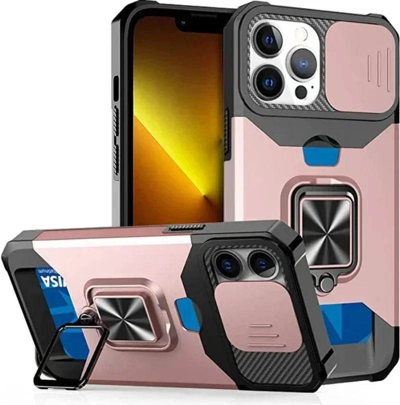 Case For iPhone 17 Pro Max 16 15 14 13 Pro Max Plus Heavy Duty Protection With Sliding Camera Cover And Card Clip Cover Fundas