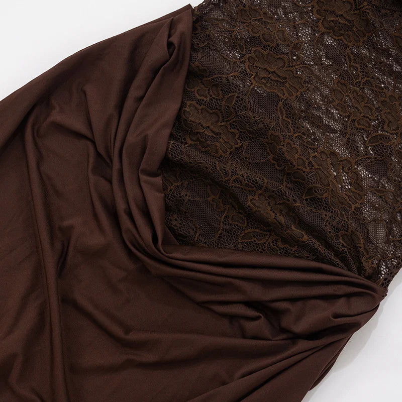 Mozision One Shoulder Lace See Through Sexy Maxi Dress Women Gown Fashion Off-shoulder Sleeveless Backless Club Long Dresses