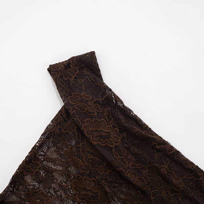 Mozision One Shoulder Lace See Through Sexy Maxi Dress Women Gown Fashion Off-shoulder Sleeveless Backless Club Long Dresses