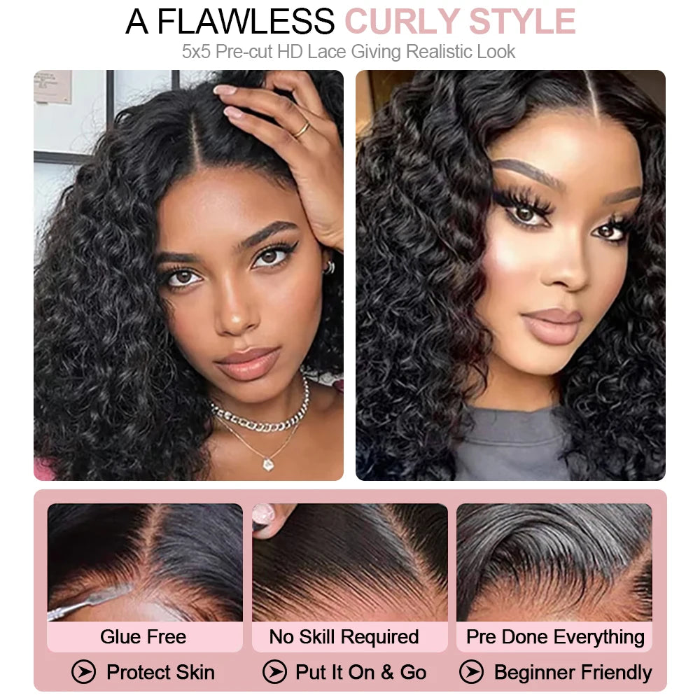 Glueless Deep Wave Bob Wig Brazilian Human Hair 13x4 13x6 HD Lace Front Wig Wear and Go Short Bob For Black Women Pre Plucked