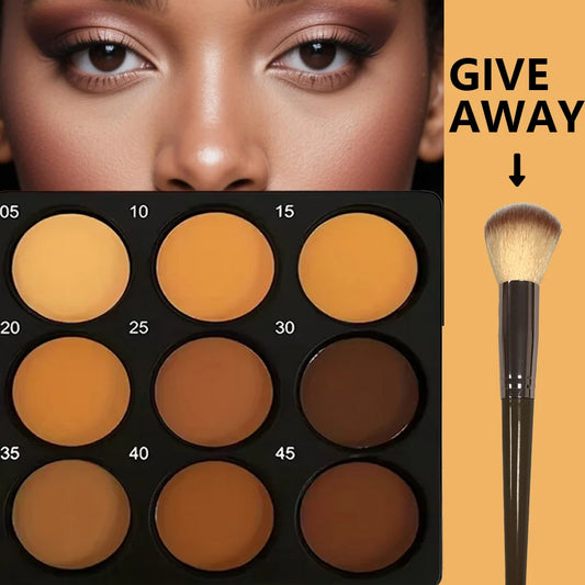 9-Color Waterproof Contour Concealer Matte Palette Free Brush Medium to Deep Shades 3D Sculpting Oil Control Long Lasting Wear
