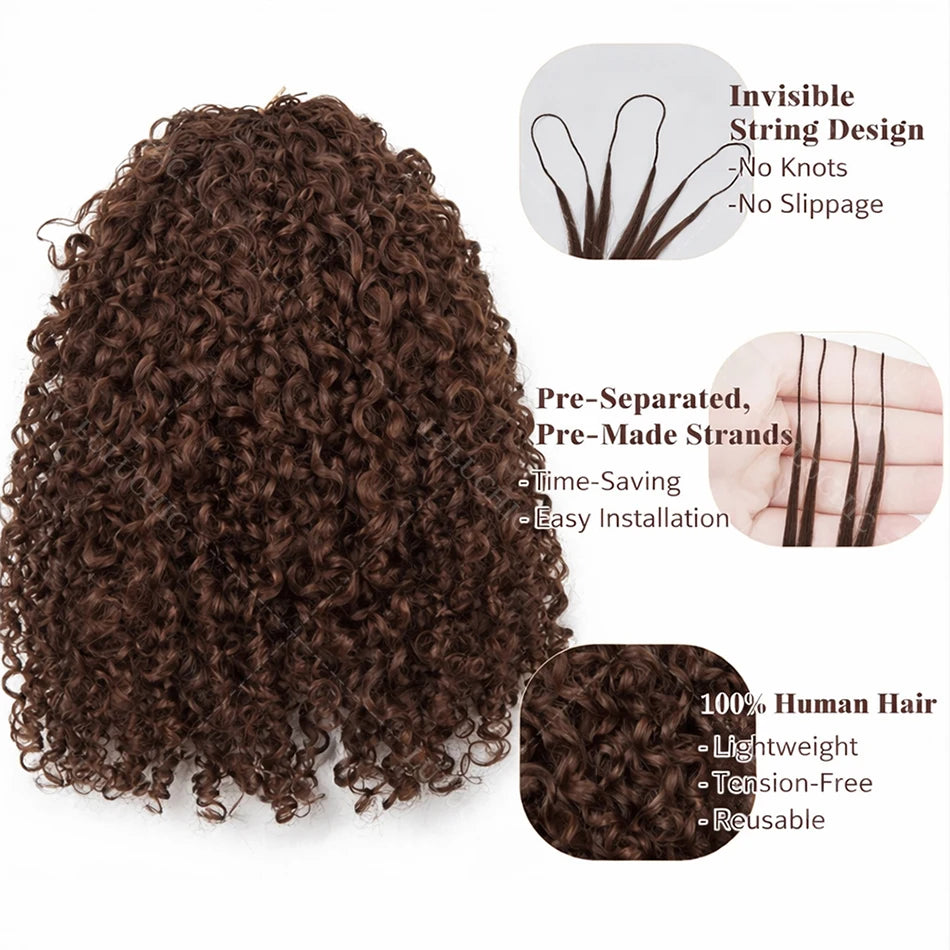 Knots Pre Separated Chocolate Brown Kinky Curly Crochet Human Hair Extension Invisible Lightweight Feather Crochet Braids Hair