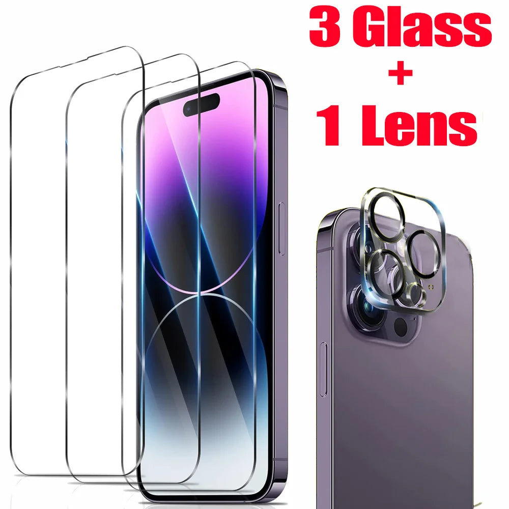 HD Screen Protection For iPhone 16 15 17 14 13 12 11 Pro Max Tempered Glass iPhone15 Pro Camera Lens Film iPhone16 Plus 13 Mini
