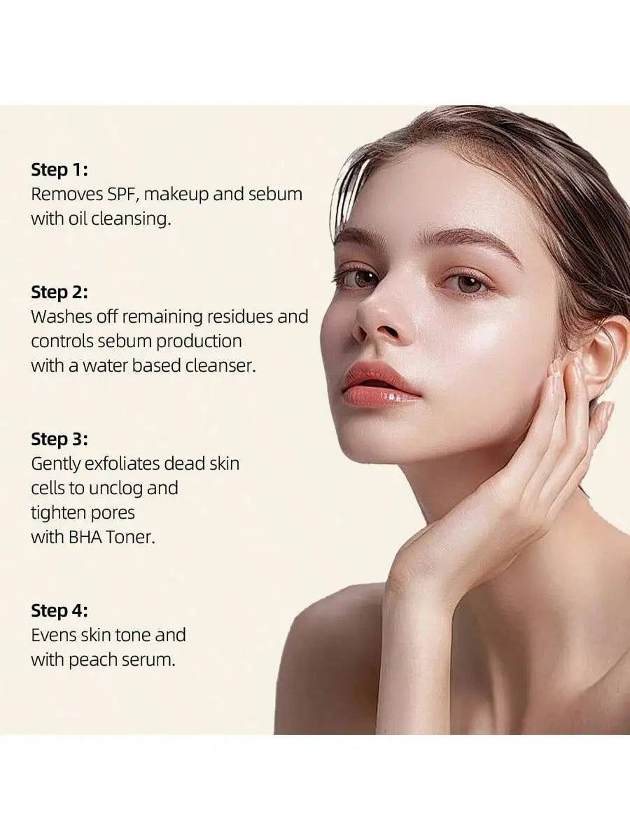 Heartleaf 77% Skincare 4-piece set: Deep Cleansing Foaming Cleanser ,Toner, Peach 70% Face Serum, Exfoliating Pore Cleanser