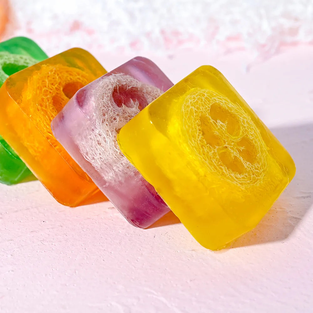 Lemon Loofah Soap 100g with Rose & Sea Salt, Exfoliating & Cleansing Handmade Bar for Face & Body