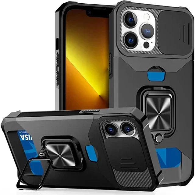 Case For iPhone 17 16 15 14 13 12 Pro Max Plus 8 7 Plus Mini Heavy Duty Protection With Sliding Camera Cover And Card Clip Cover