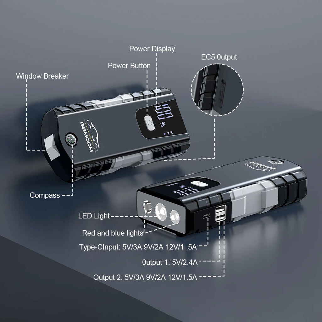 12V Portable Car Jump Starter Automatic Battery Booster Charger 6000A Auto Battery Charger Booster Starting Device