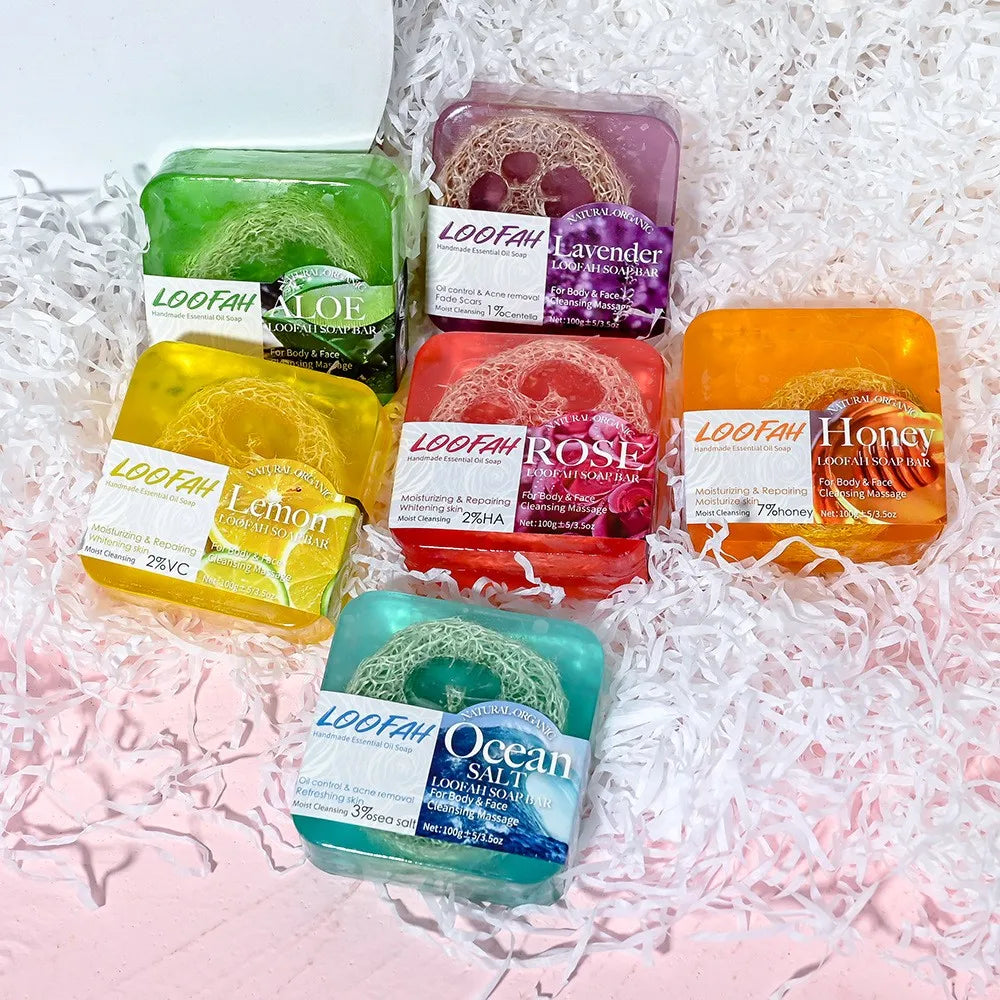 100g Lemon Oil And Loofah Soap Natural Organic Handmade Soap Facial Cleansing Whitening Acne  Essential Oil Soap