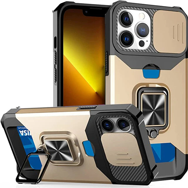 Case For iPhone 17 16 15 14 13 12 Pro Max Plus 8 7 Plus Mini Heavy Duty Protection With Sliding Camera Cover And Card Clip Cover