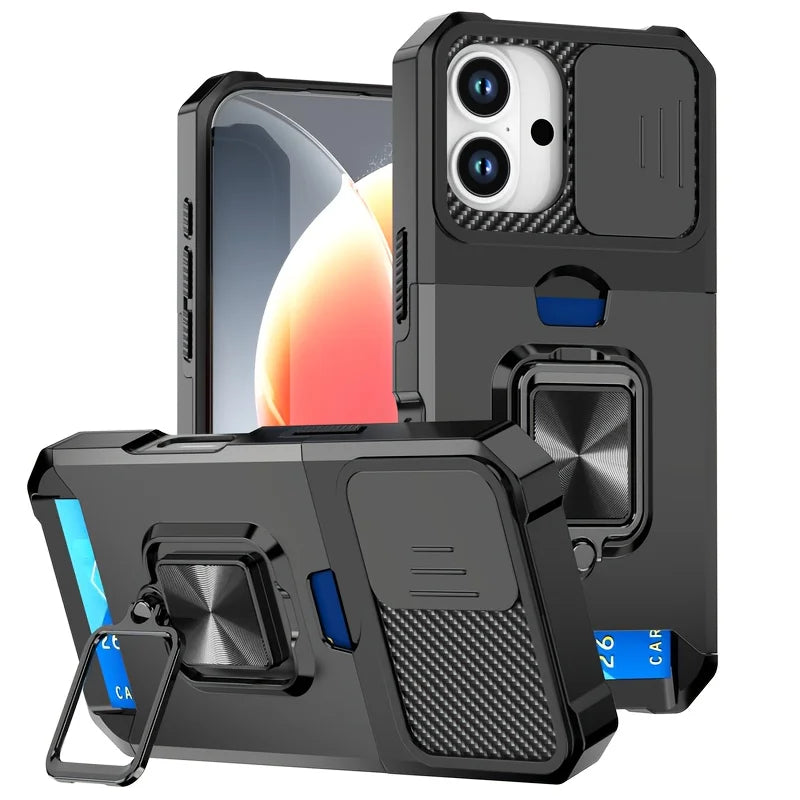 Case For iPhone 17 Pro Max 16 15 14 13 Pro Max Plus Heavy Duty Protection With Sliding Camera Cover And Card Clip Cover Fundas