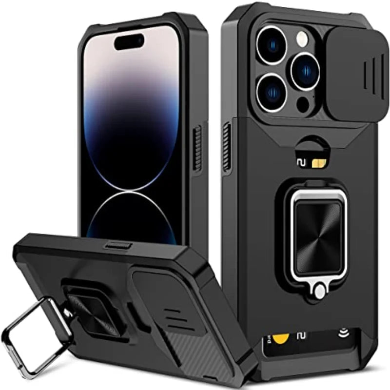 Case For iPhone 17 16 15 14 13 12 Pro Max Plus 8 7 Plus Mini Heavy Duty Protection With Sliding Camera Cover And Card Clip Cover