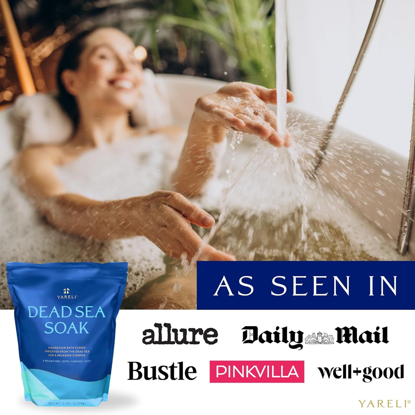 Yareli Magnesium Flakes, 15Lb, Dead Sea Bath & Foot Soak, Alternative to Epsom Salt with over 800,000Mg of Magnesium Chloride per Bag