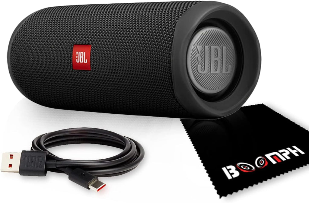 JBL Flip 5: Portable Wireless Bluetooth Speaker, IPX7 Waterproof - Black - Boomph'S Comprehensive Ultimate Performance Cloth Solution for Your On-The-Go Sound Experience