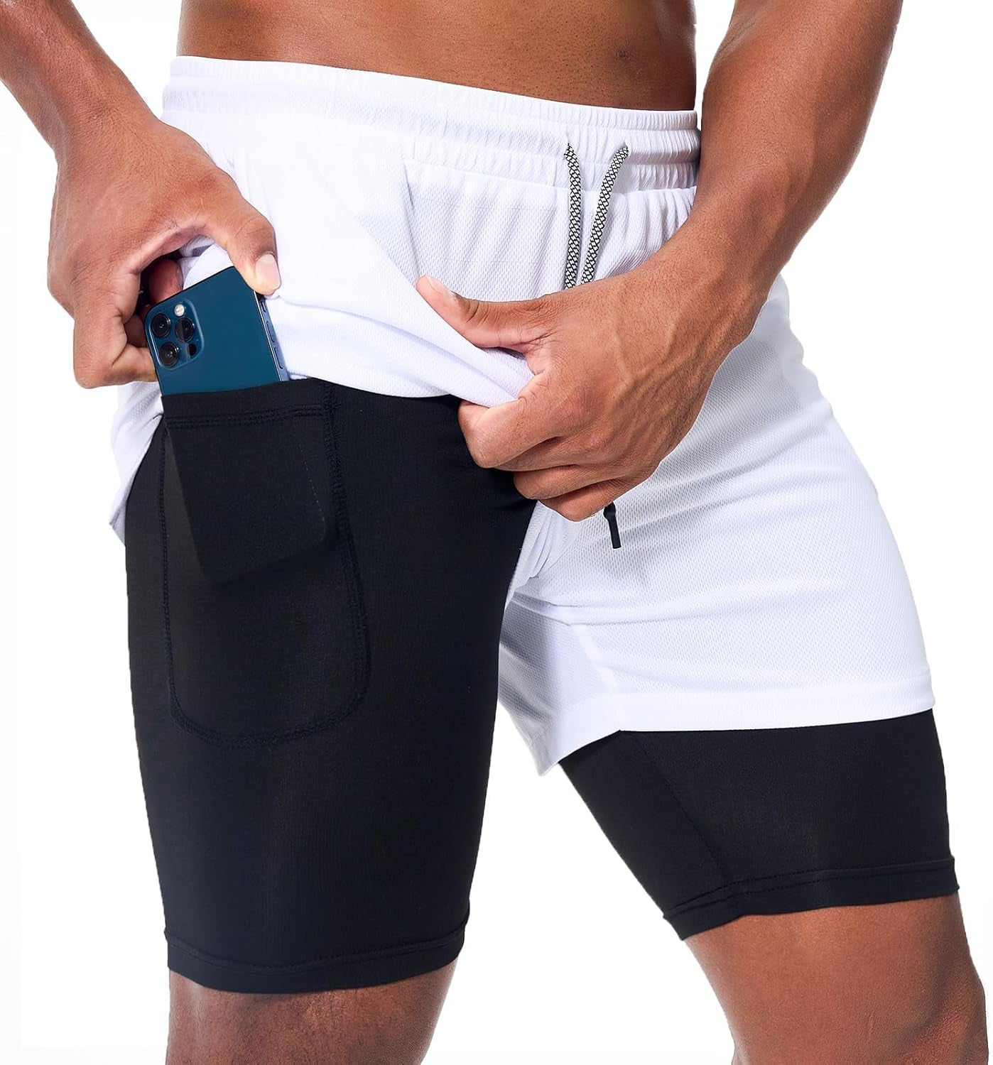 Surenow Men'S Athletic Running Shorts Quick Dry Workout Shorts 2 in 1 Shorts 5" Gym Running Shorts for Men with Phone Pocket