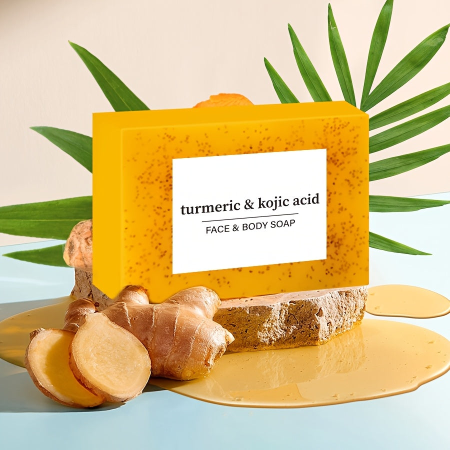 Turmeric and Kojic Acid Soap - Moisturizing, Unisex-Adult, Deeply Cleanses and Moisturizes - Rich in Turmeric, Vitamin E, Olive Oil, Suitable for All Types of Hair and Light Beige