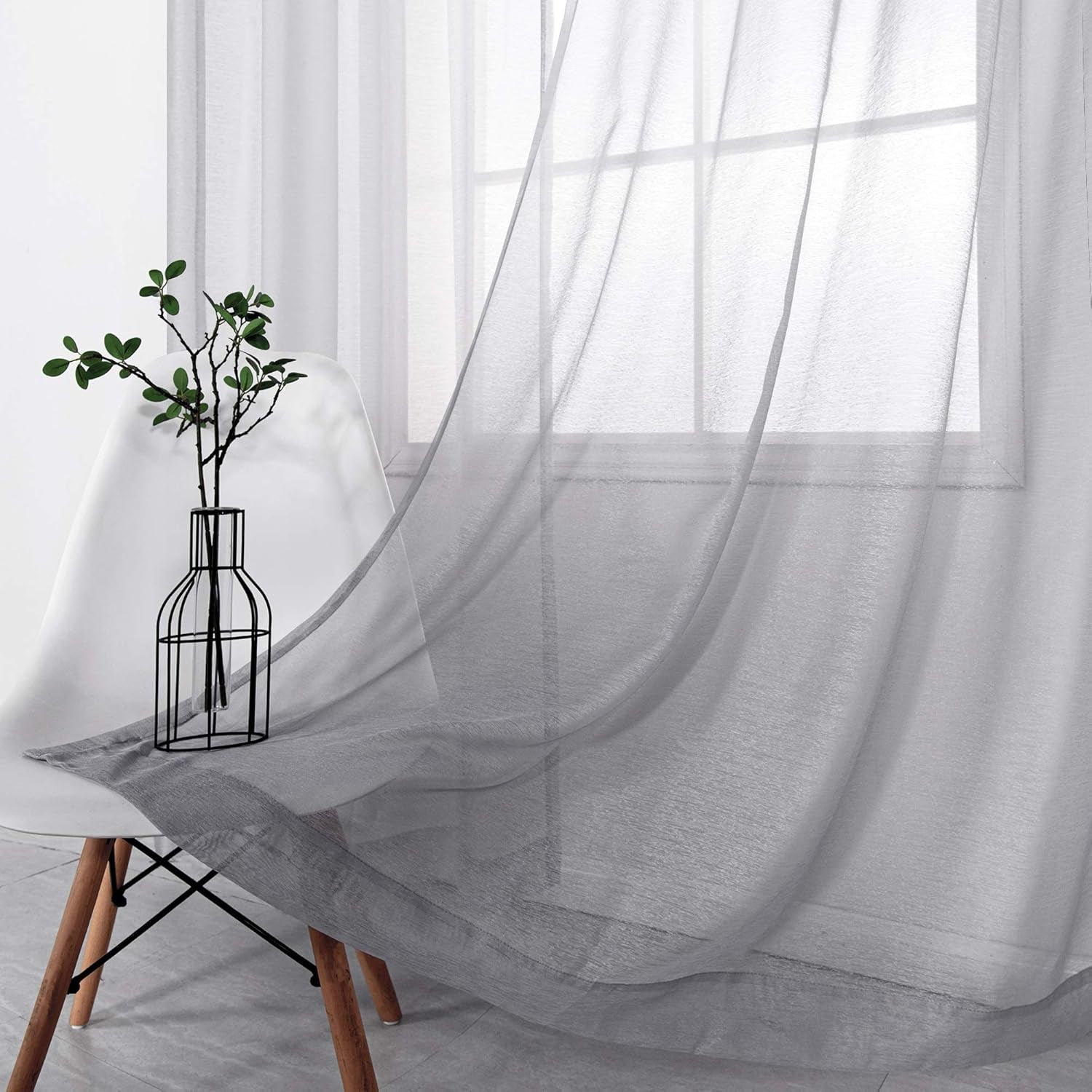 KOUFALL Silver Sheer Curtains, Luxury Curtain for Living Room Bedroom, Light Grey Grommet Backdrop Curtains for Party, 52 X 84 Inch Length, 2 Panels Set, Gray