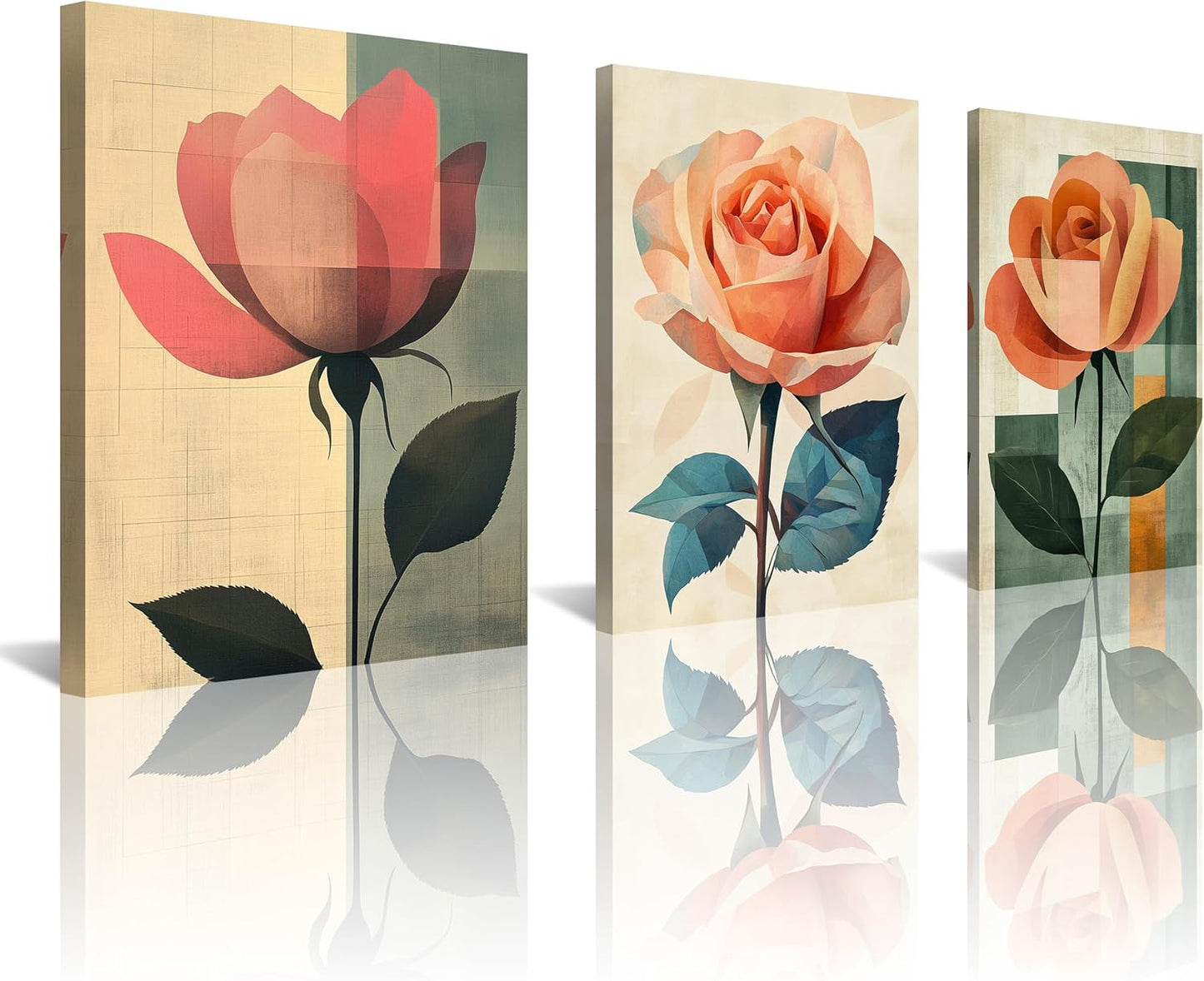 NAN Wind Canvas Print 3 Pcs Black and White Red Rose Canvas Art Painting Abstract Wall Art Decorations Flower Picture on Canvas for Home Decor Stretched and Framed (16X16Inchx3Pcs, A-Rose)