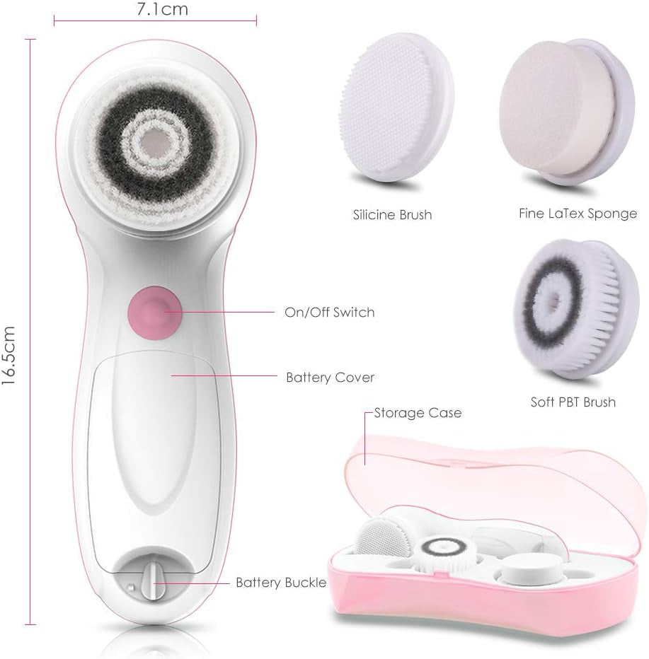 Touchbeauty Facial Cleansing & Exfoliator Brush Set with Travel Case 3 Professional Cleansing Brush Heads for Oil/Sensitive/Combination Skin |Waterproof, Dual Speed