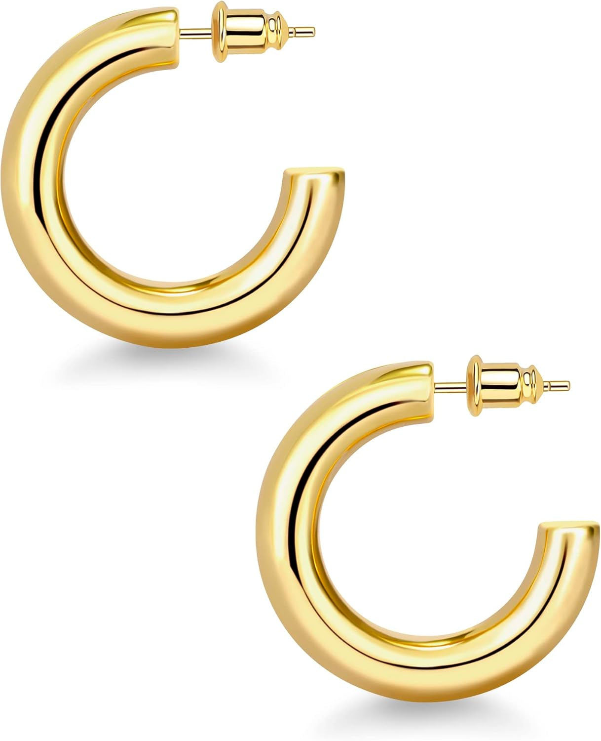 Wowshow Gold Hoop Earrings, 14K Gold Plated Chunky Small Hoop Earrings for Women Lightweight Jewelry Gifts 14/20/30/35/45MM