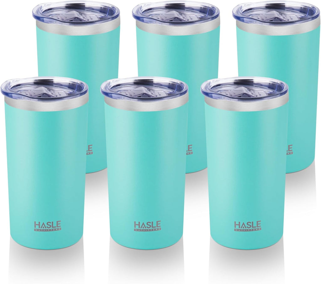 HASLE OUTFITTERS 20 Oz Skinny Tumblers Bulk Set, Stainless Steel Insulated Slim Tumblers with Lids Travel Water Cups(Stainless Steel, 8)