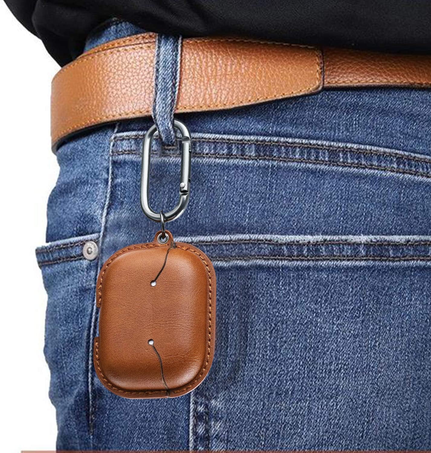 Maxjoy for Airpods Pro 2 Case Leather, Airpods Pro Leather Case Cover with Keychain Airpod Strap Compatible with Apple Airpod Pros 2Nd Generation 2023 2022/Airpods Pros 2019 (Front LED Visible), Brown