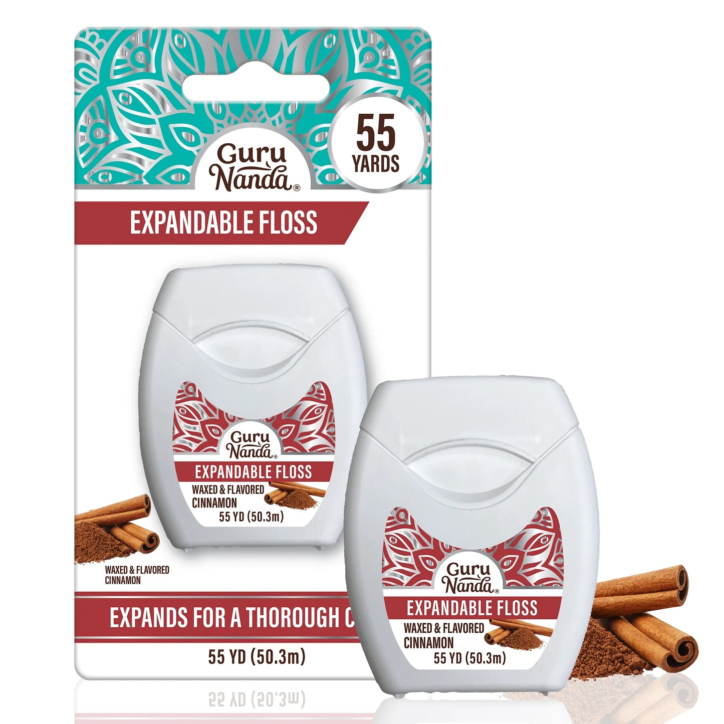 (3 Pack)  Expandable Waxed Dental Floss - Deep Gentle String Floss - Cinnamon Flavor - 55 Yards