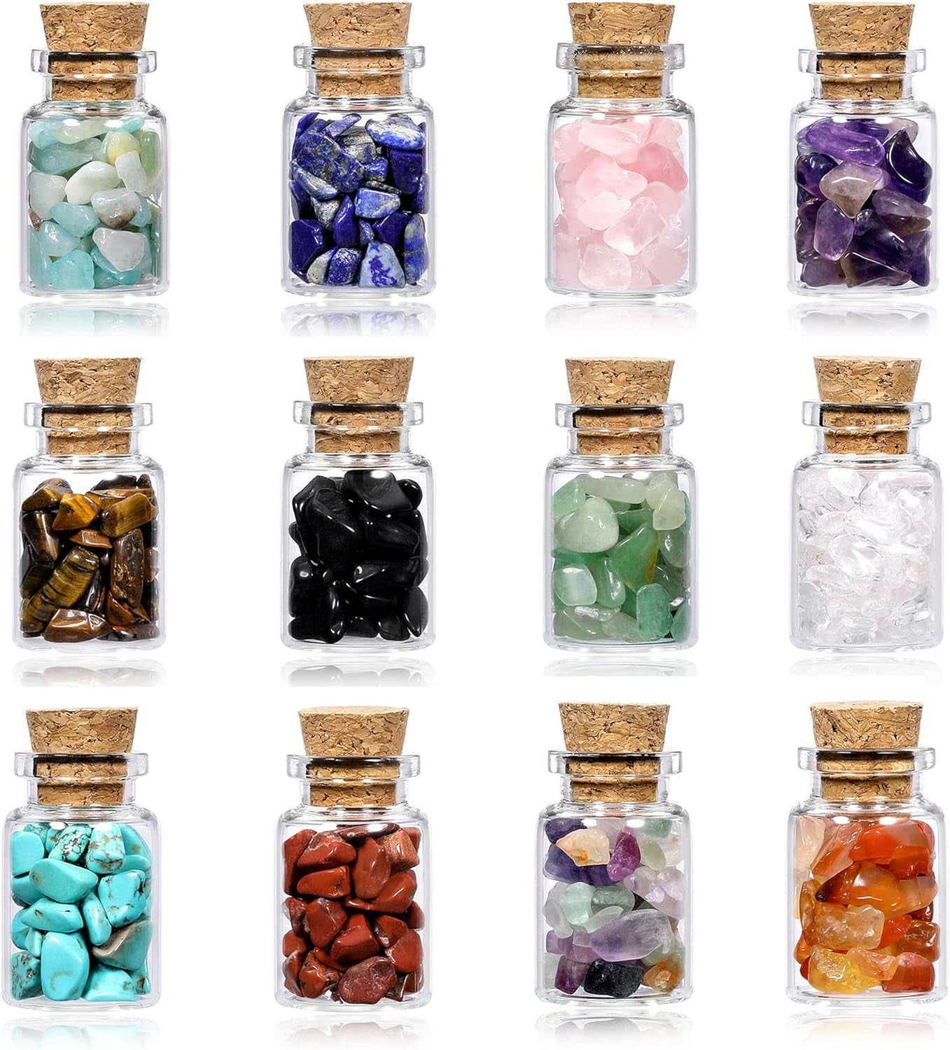 Crystaltears 12 Crystal Gemstone Bottles Reiki Chip Crystals for Witchcraft Healing Tumbled Gem Wicca Stones Set with Gift Box for Meditation Home Decoration Christmas Gift (12Pcs)