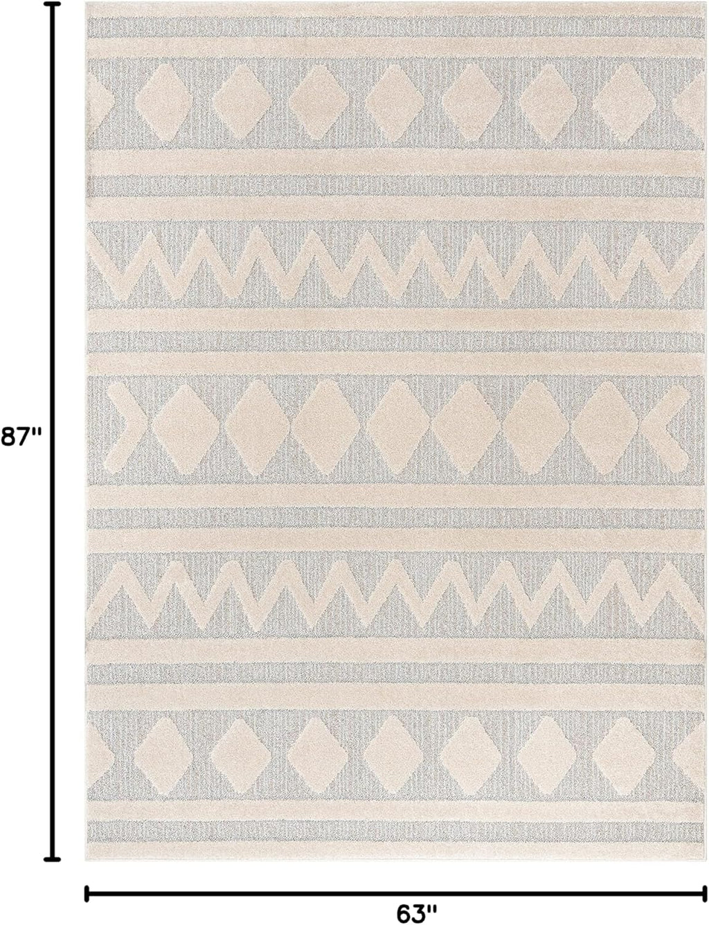 Well Woven Harlow Zara Tribal Moroccan Diamond Pattern Beige High-Low 5'3" X 7'3" Area Rug