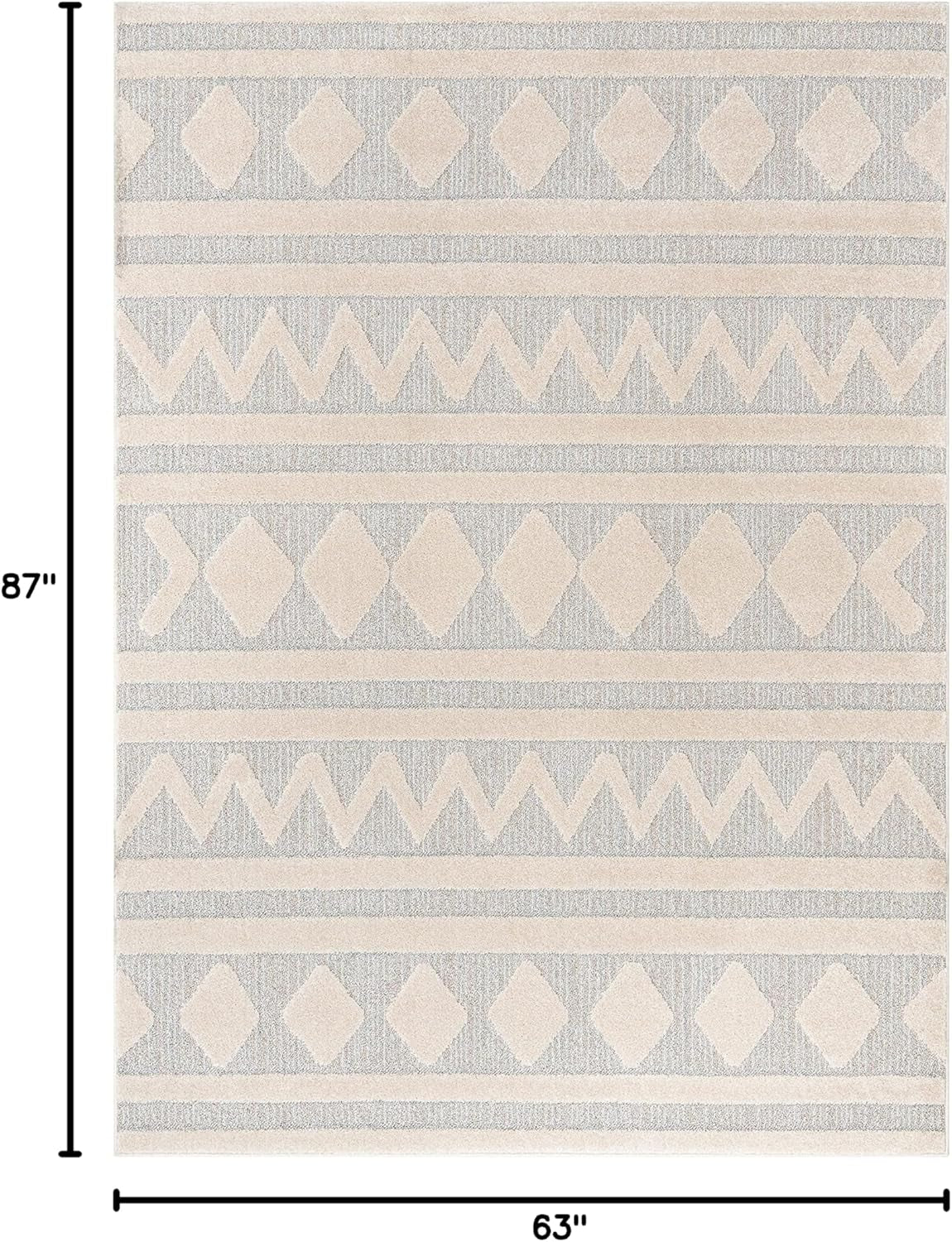 Well Woven Harlow Zara Tribal Moroccan Diamond Pattern Beige High-Low 5'3" X 7'3" Area Rug