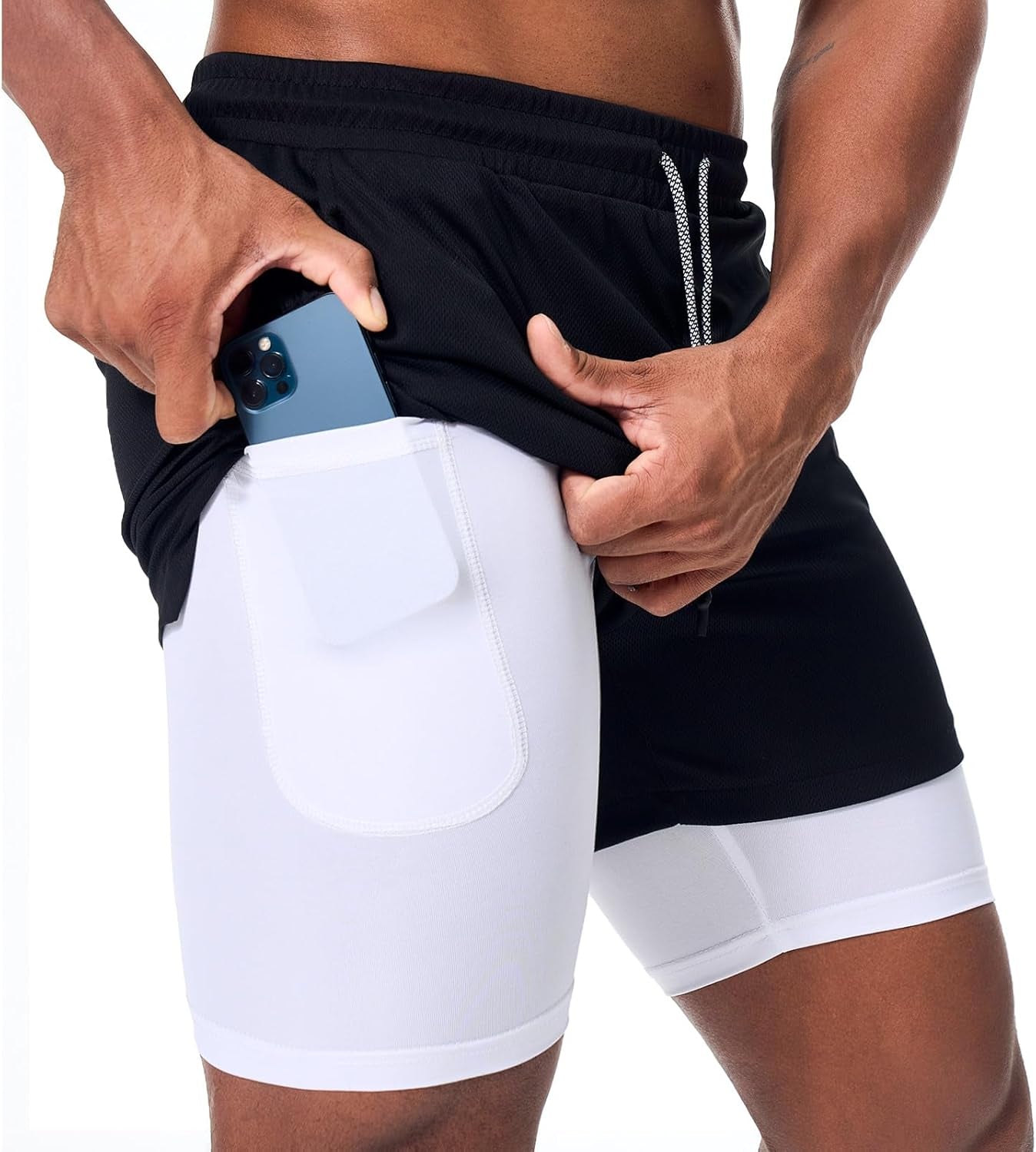Surenow Men'S Athletic Running Shorts Quick Dry Workout Shorts 2 in 1 Shorts 5" Gym Running Shorts for Men with Phone Pocket