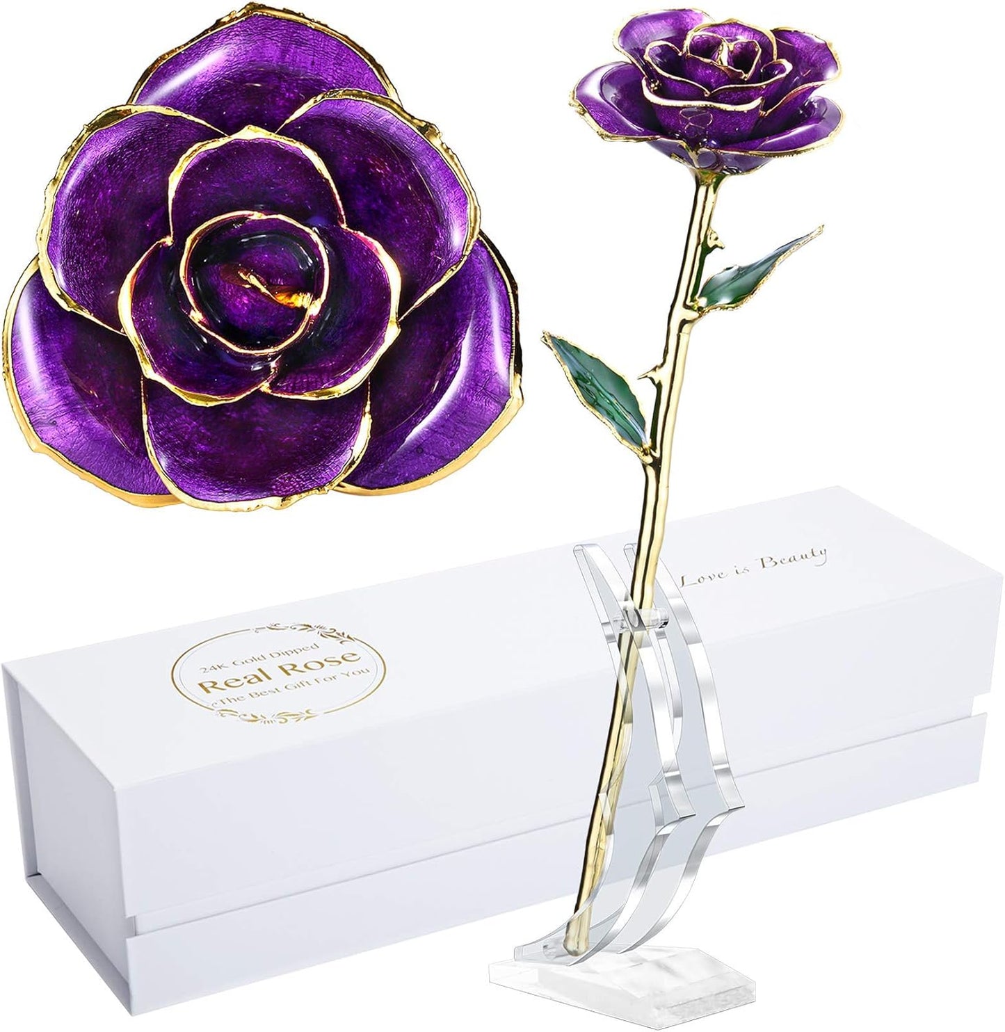 Romantic Rose Gift for Her,Eternity Gold Rose Flower 24K Gold Dipped Rose and Romantic Gift for Her Rose,Skyblue with Stand