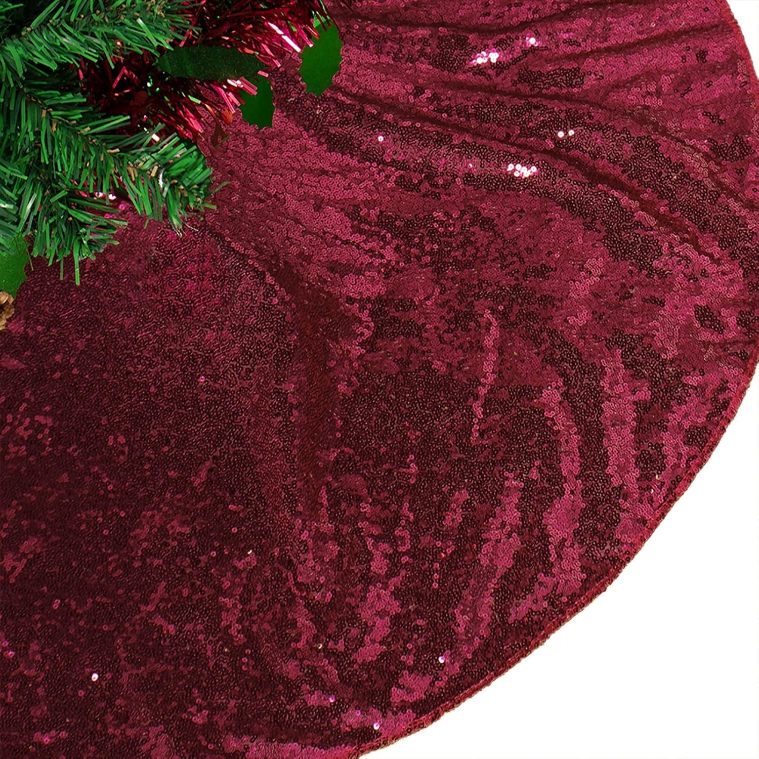 AMZLOKAE 48'' Black Sequin Tree Skirt - Sparkle Christmas/Halloween/Xmas Tree Skirt - Fits 5Ft to 7Ft Trees