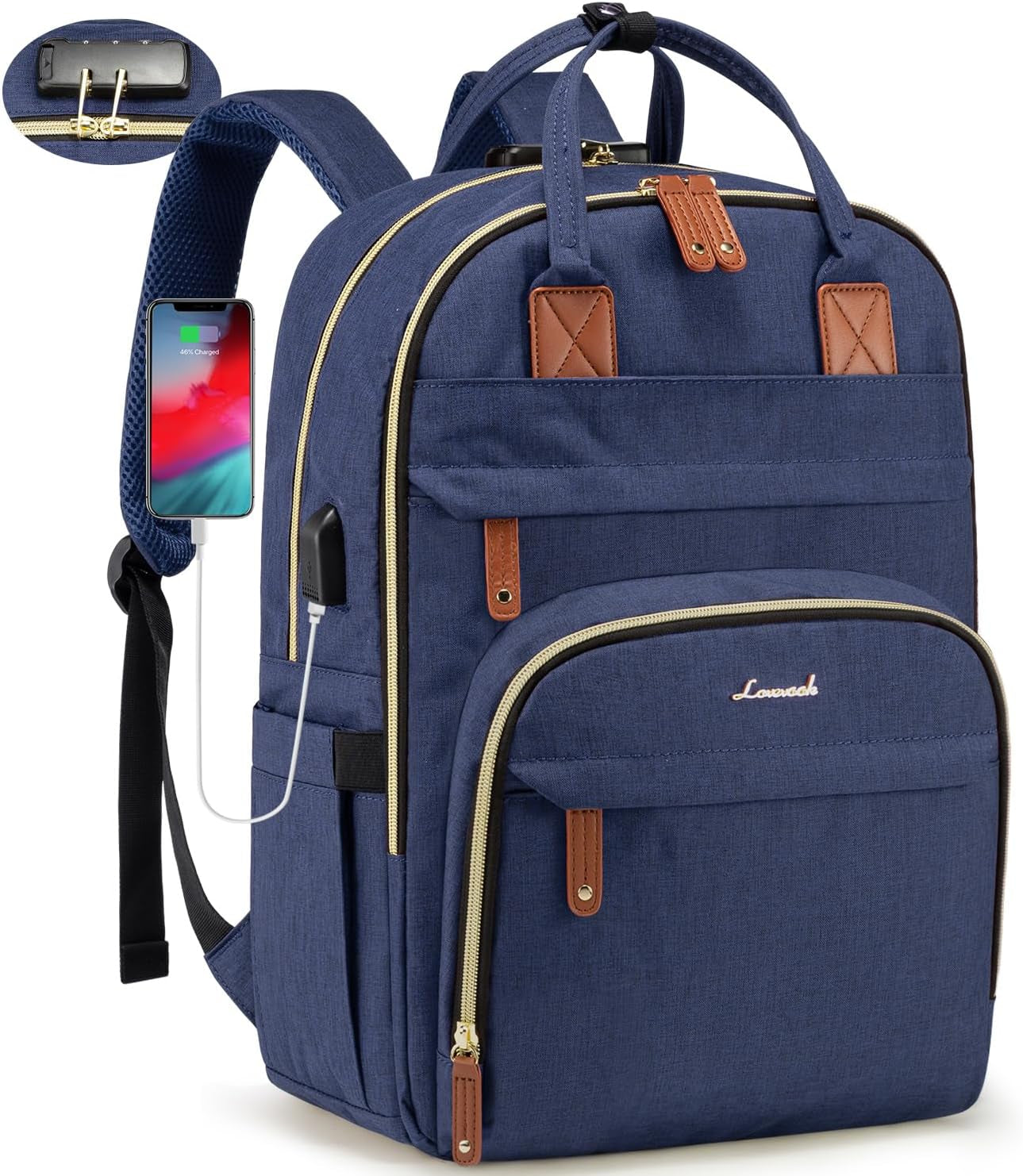 LOVEVOOK Laptop Backpack for Women & Men, Unisex Travel Anti-Theft Work Bag, Business Computer College Backpacks Purse, Casual Hiking Outdoor Carry on Daypack with Lock, Fits 15.6 Inch Laptop, Grey