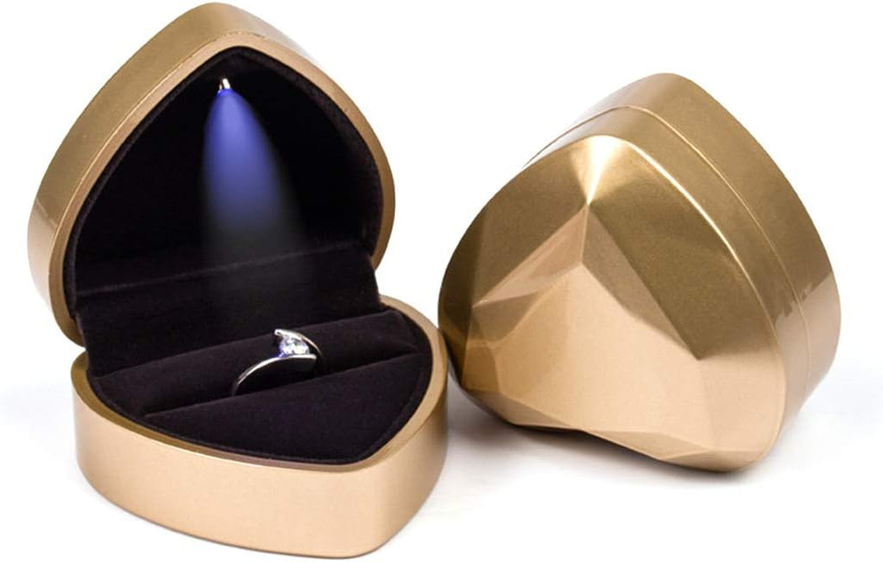 Isuperb Heart Shaped Ring Box LED Light Engagement Ring Boxes Jewelry Gift Box for Proposal Wedding Valentine'S Day Anniversary Christmas (Navy Blue)