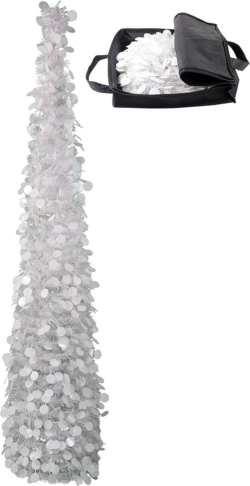 5 Ft Light Blue Tinsel Christmas Tree - Collapsible Pop up Christmas Tree with Bag