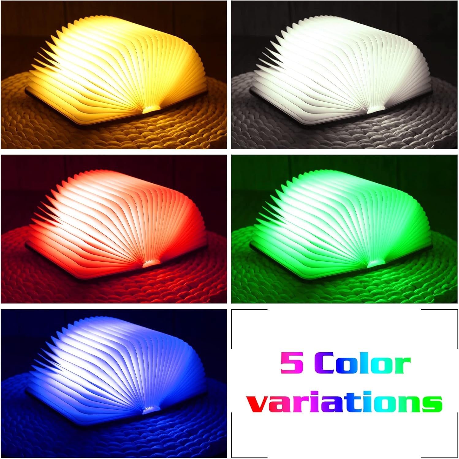 Wooden Book Light, Novelty Folding Book Lamp, 5 Colors Folding Night Light, Portable Desk Light USB Rechargeable Wooden Table Lamp Magnetic Design Creative Gift for Kids Family Girlfriend
